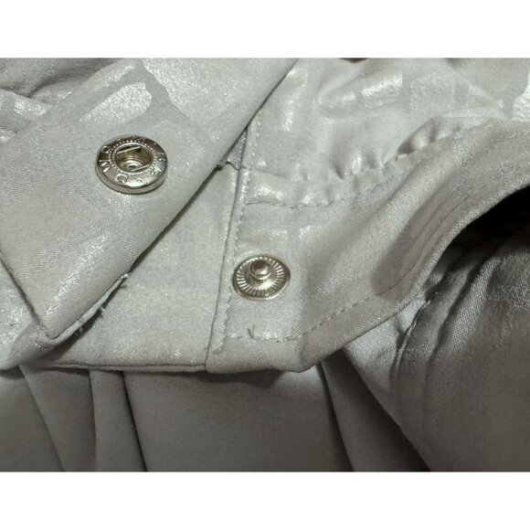 Chicos Zenergy Zip Front Jacket Windbreaker Size 2 M Lt Gray Pockets Drawstring - Picture 9 of 9